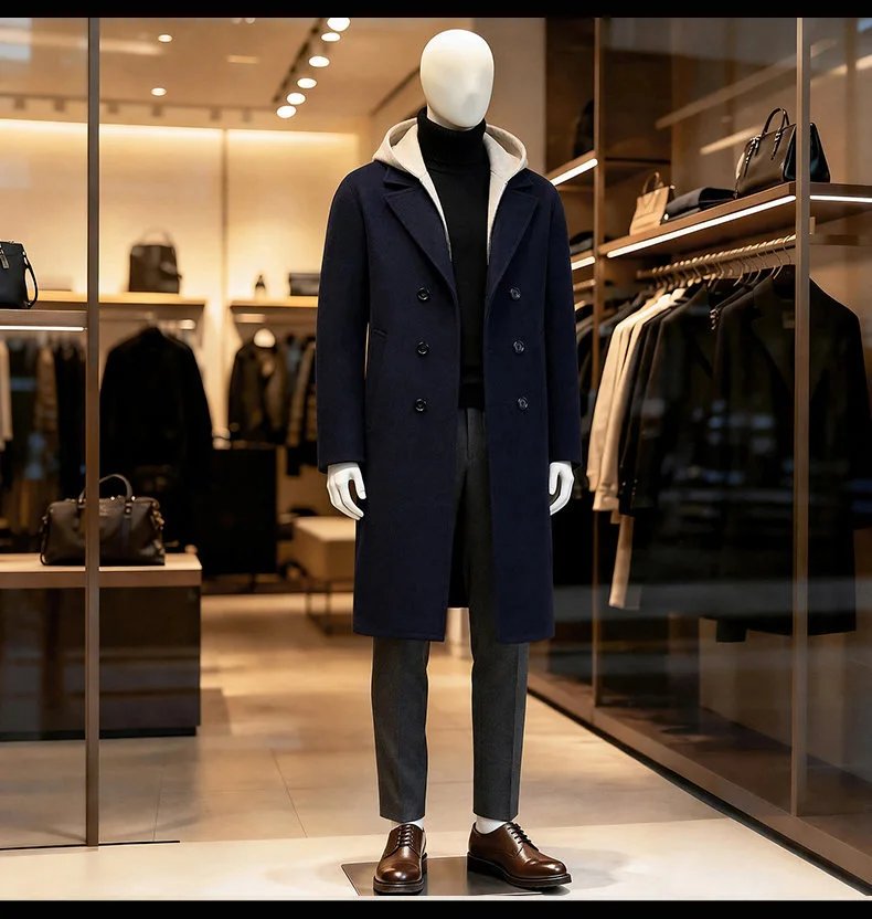 Design Double-Breasted Wool Coat Gray Men's Overcoat Outerwear.coat - 14