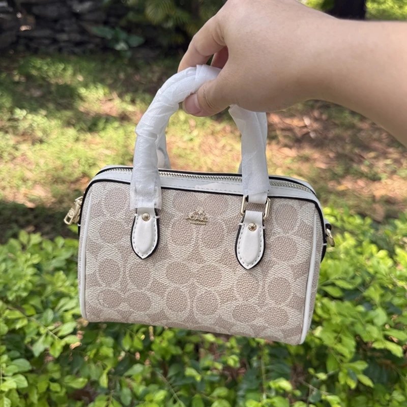 Coach Box Bag Mini Beige Signature Canvas Handbag - 34