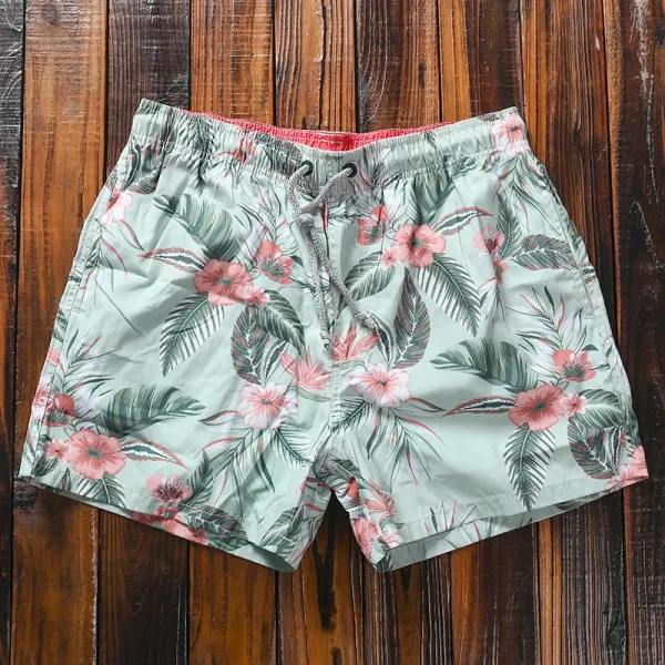 Design Tropical Print Swim Shorts Mint Green Swimwear - 1