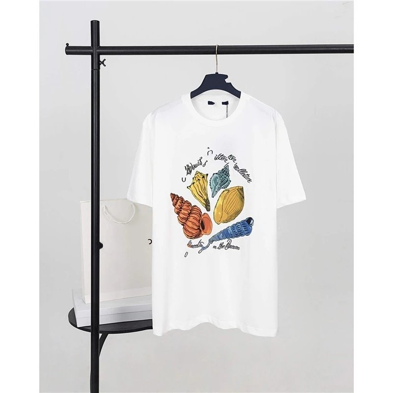 Design Seashell Print Graphic T-Shirt White Tops.t Shirts - 1