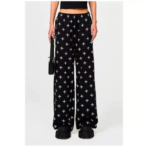 Design Cross Motif Wide-Leg Sweatpants Black - 1