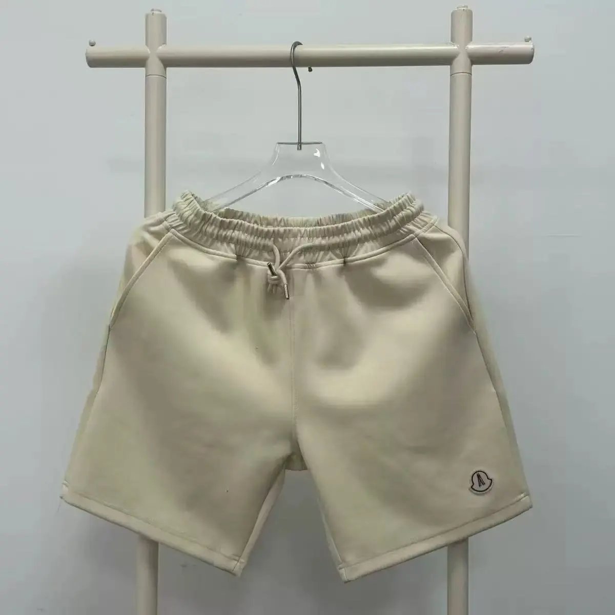Moncler Logo-Embroidered Beige Sweat Shorts - 1