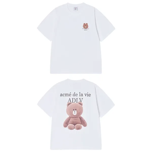 Design ADLV x Line Friends Brown Bear Graphic T-Shirt White T-Shirts - 1