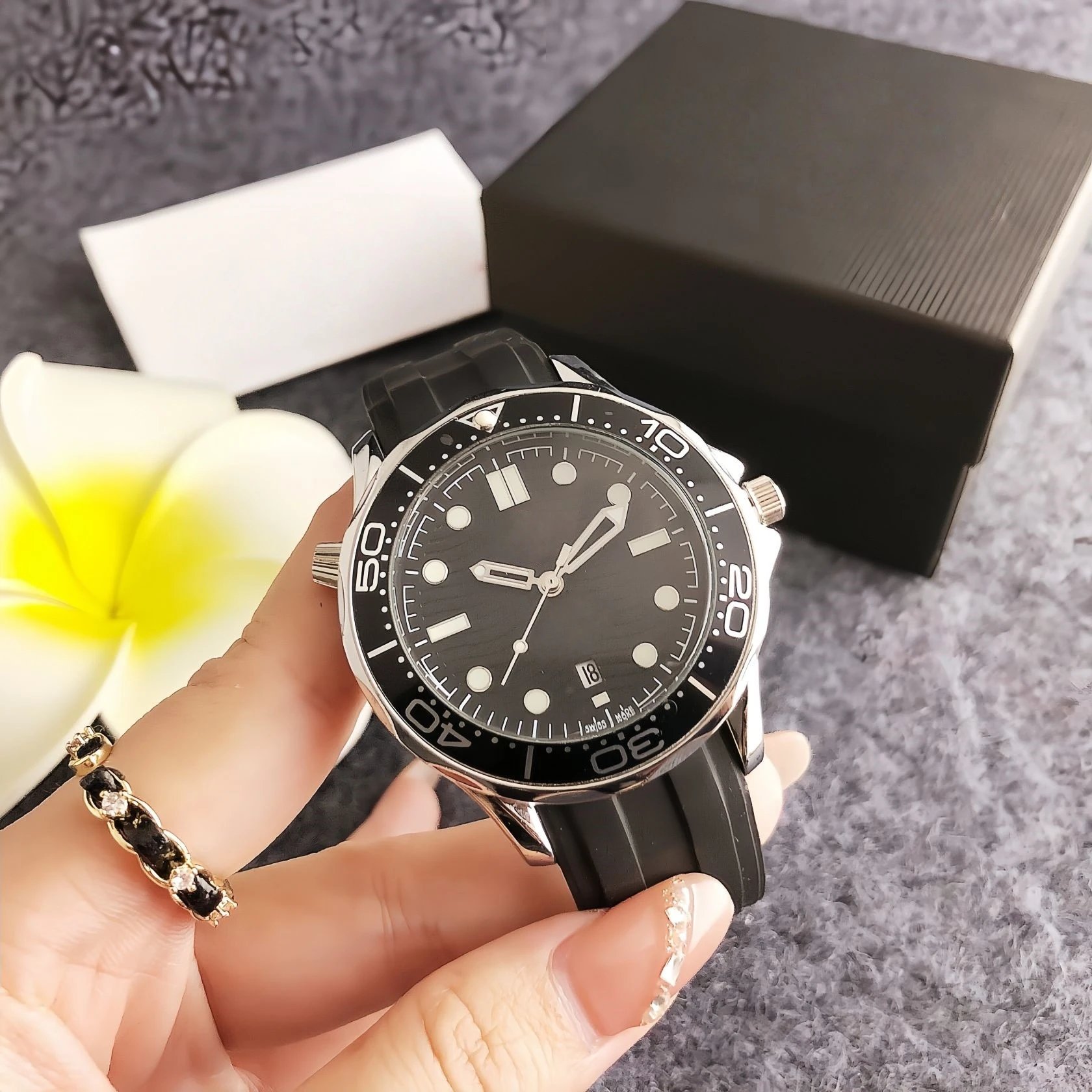 Design Ocean Chrono Green Rubber Strap Mechanical Watch Watches - 6