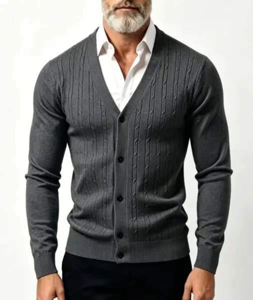 Design Cable Knit V-Neck Cardigan Beige Cardigan Outerwear.cardigan - 10