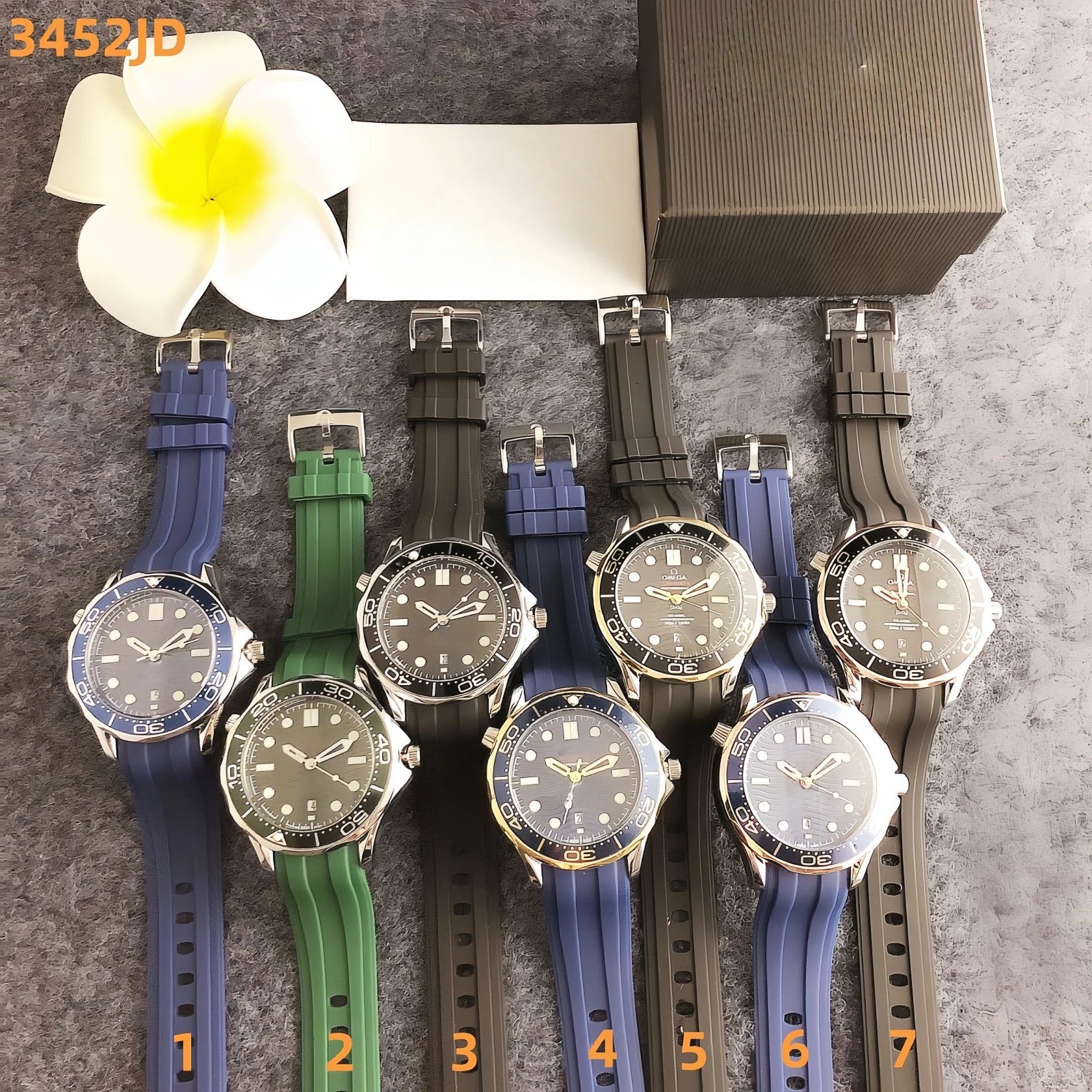 Design Ocean Chrono Green Rubber Strap Mechanical Watch Watches - 18