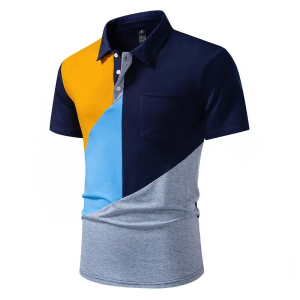 Design Color-Block Polo Shirt Navy Orange Light Blue Gray Tops Polo - 5