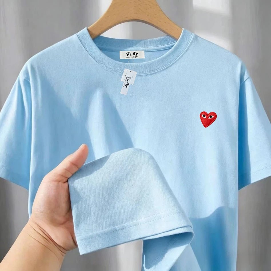 Comme des Garçons Play Red Heart Embroidered Beige T-Shirt - 3