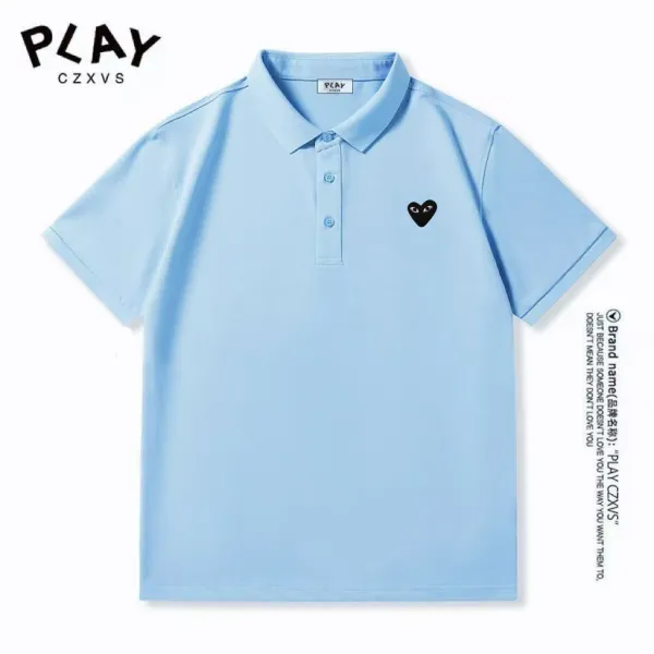 Comme des Garçons Play Heart Logo Light Blue Polo Polo Shirt - 1