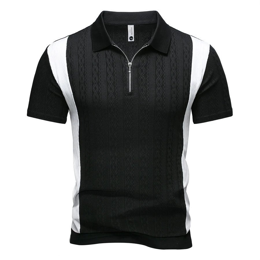 Design Zip-Front Textured Polo Mint Green with Black Panels Tops.polo - 9