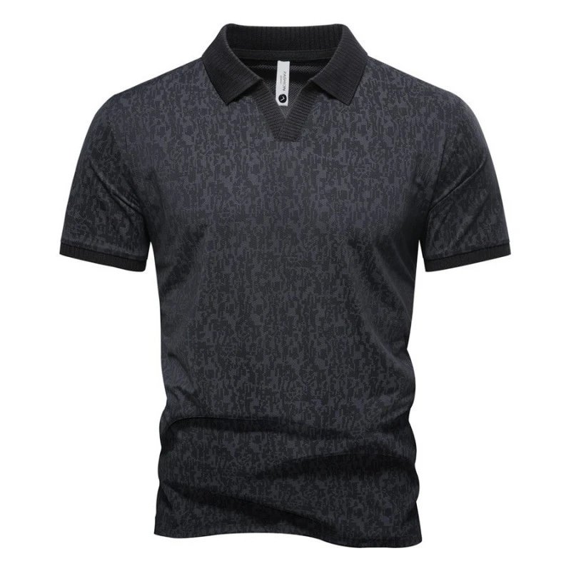 Design Patterned Black Polo Shirt
