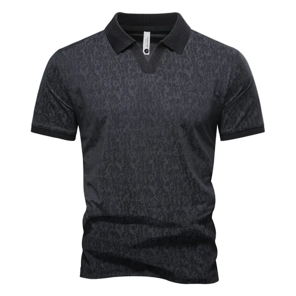 Design Patterned Black Polo Shirt - 9