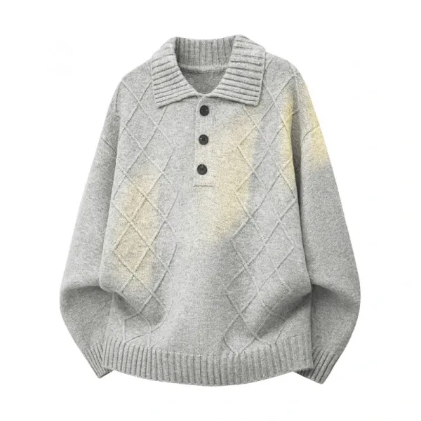 Design Argyle Knit Polo Sweater Gray - 1