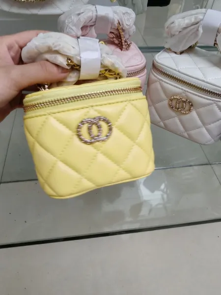 Chanel Mini Vanity Case Quilted Leather in Yellow, Pink, White, and Black Clutches - 12