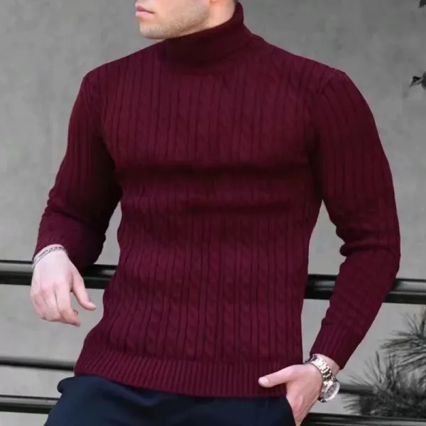 Design Cable Knit Turtleneck Sweater Blue - 19