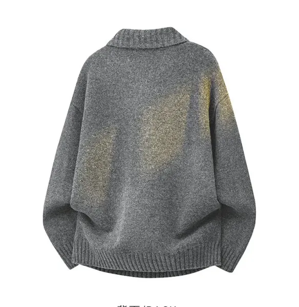 Design Knit Collared Button-Up Sweater Gray with Gold Gradient - 16