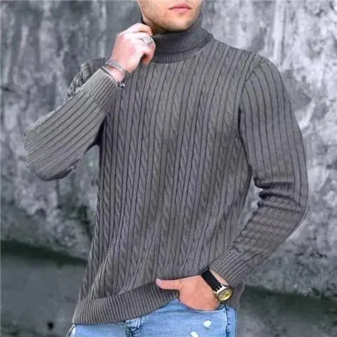 Design Cable Knit Turtleneck Sweater Blue - 26