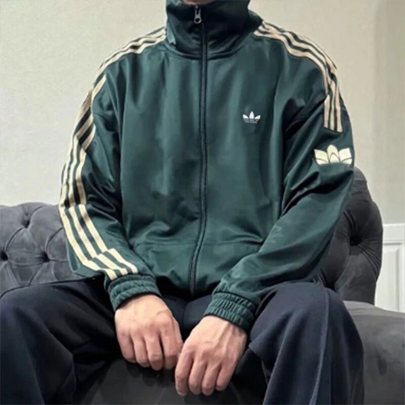 Adidas Originals Track Jacket Dark Green with Beige Stripes Outerwear - 4
