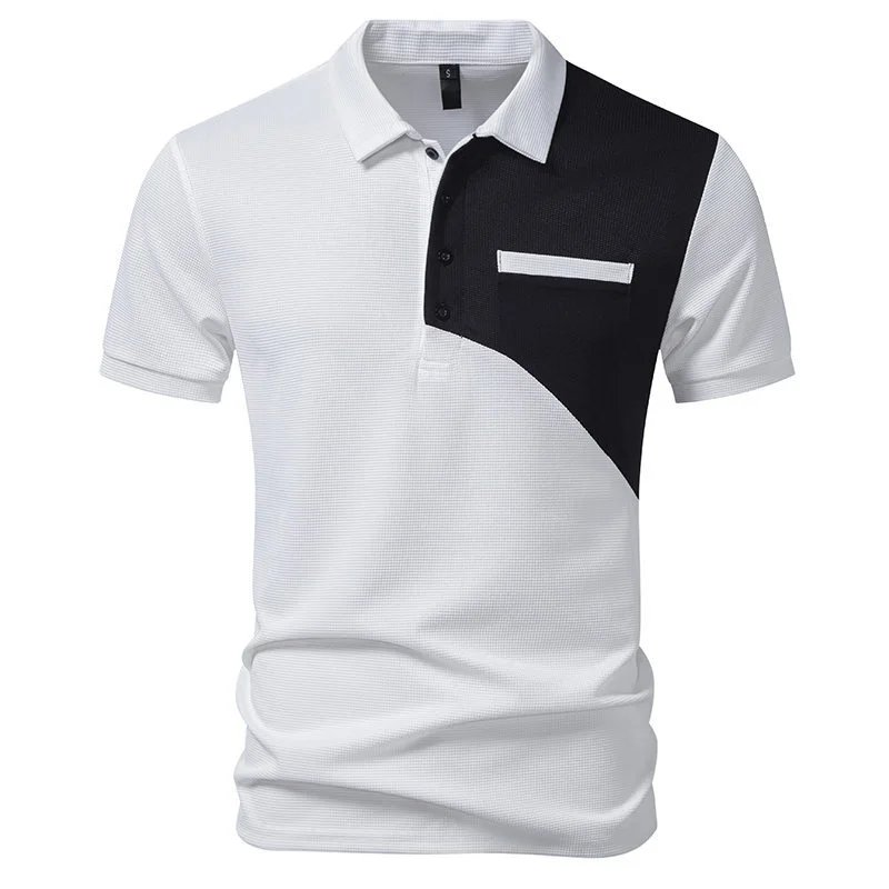 Design Color-Block Polo Shirt White Black Tops.polo - 4