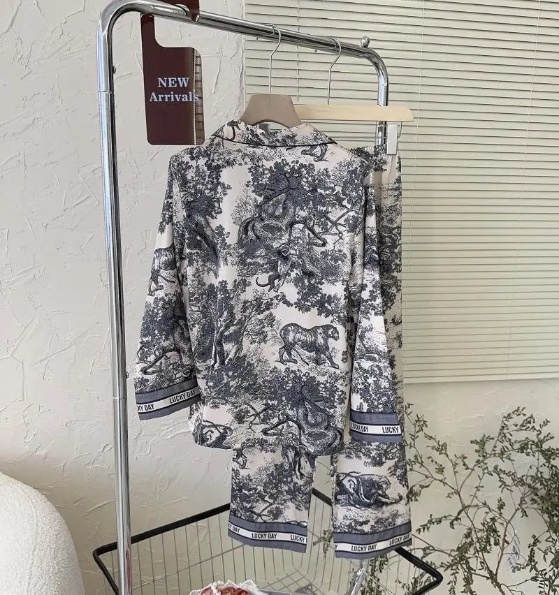 Dior Toile de Jouy Print Sleepwear Set White / Black - 31