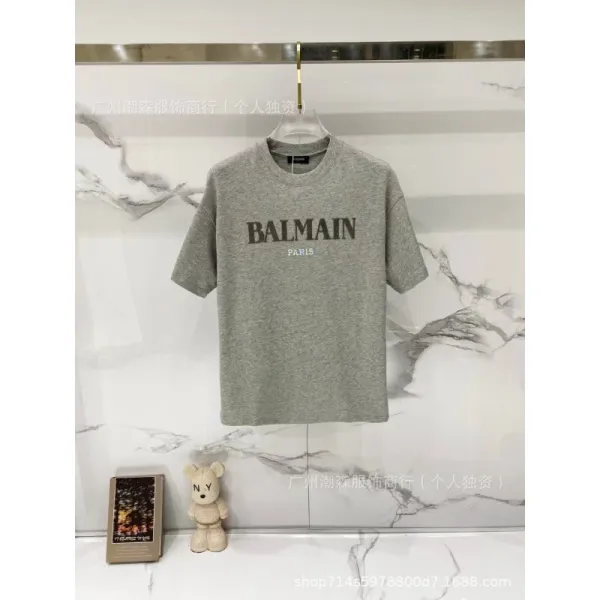 Balmain Logo Print Gray T-Shirt - 1
