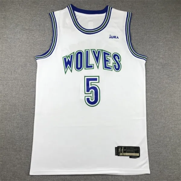 Design Aura Wolves #5 White Basketball Jersey - 1