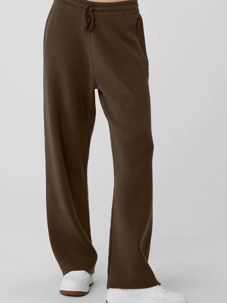 Alo Wide-Leg Knit Sweatpants Brown