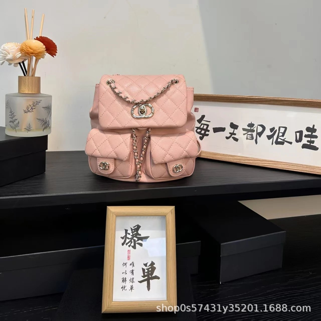 Chanel Mini Backpack Pink Quilted Lambskin with CC Logo Chain Strap - 5