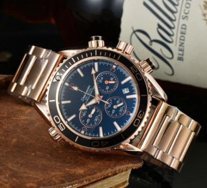 Omega Seamaster Planet Ocean Chronograph Gray Dial Orange Accents Stainless Steel Watch Watches - 3
