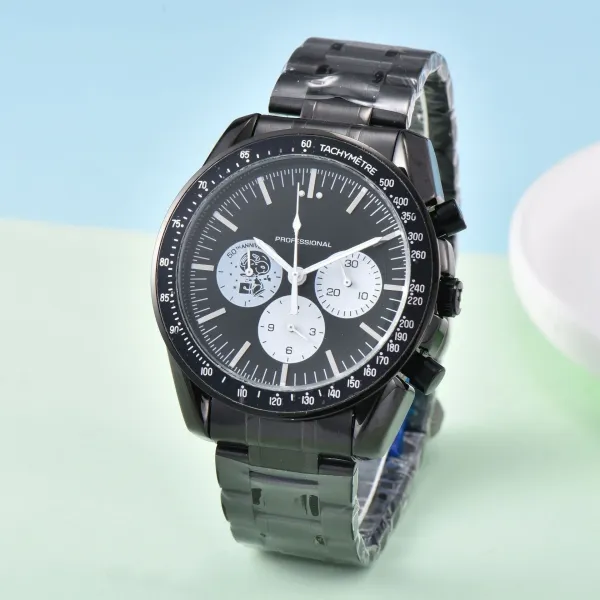 Design Professional Chronograph White Dial Black Steel Watch Watches - 9