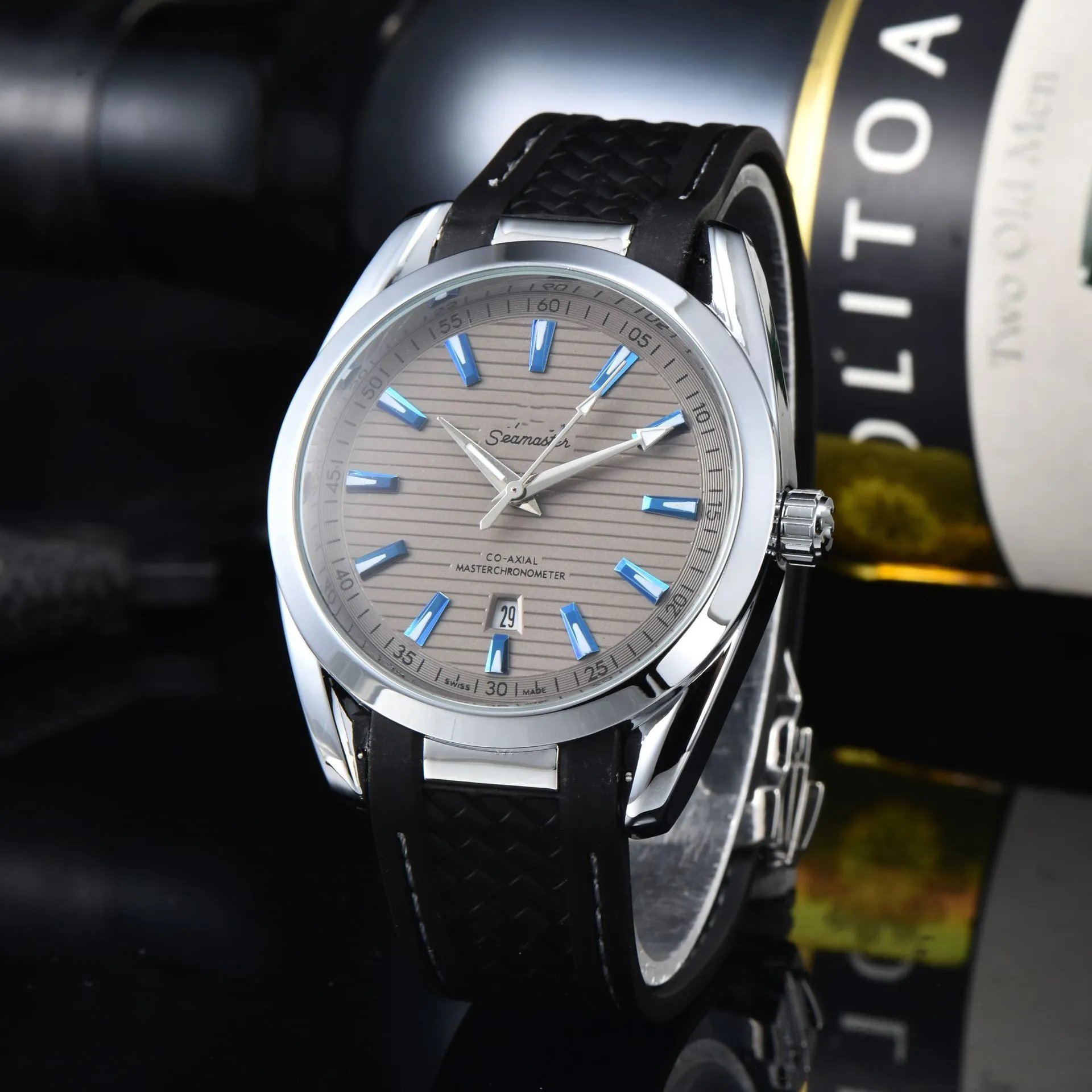Omega Seamaster Co-Axial Master Chronometer Gray Dial Blue Hour Markers Mechanical Watch Watches