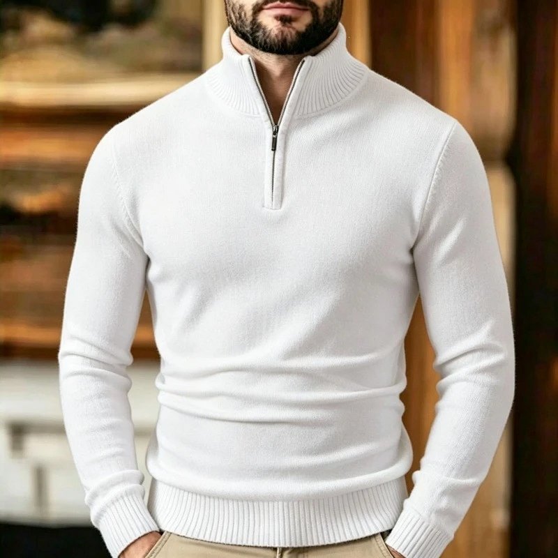 Quarter-Zip Knit Sweater White