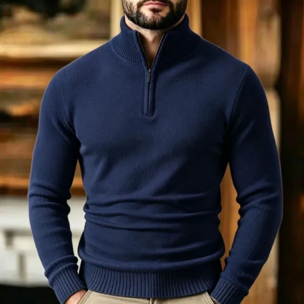 Design Half-Zip Sweater Navy Blue - 1