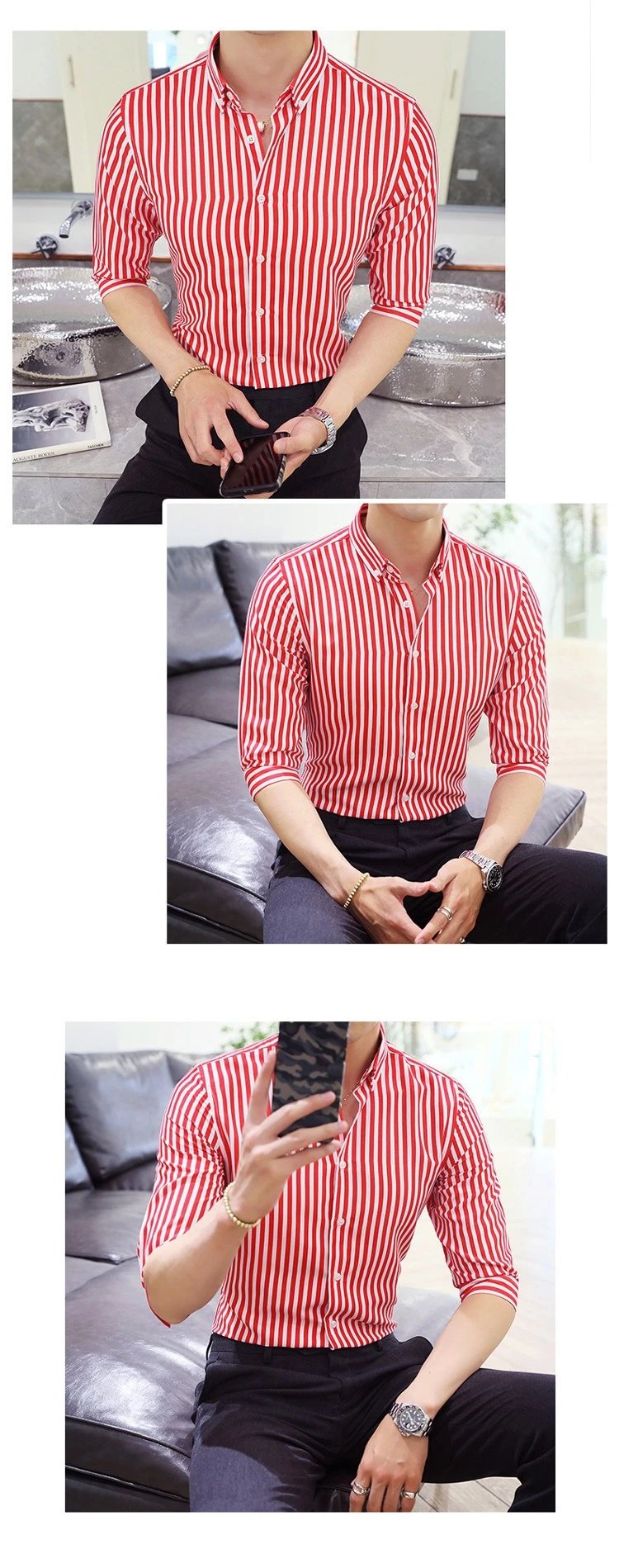 Design Striped Button-Down Shirt White with Black Vertical Stripes Tops Shirt - 13