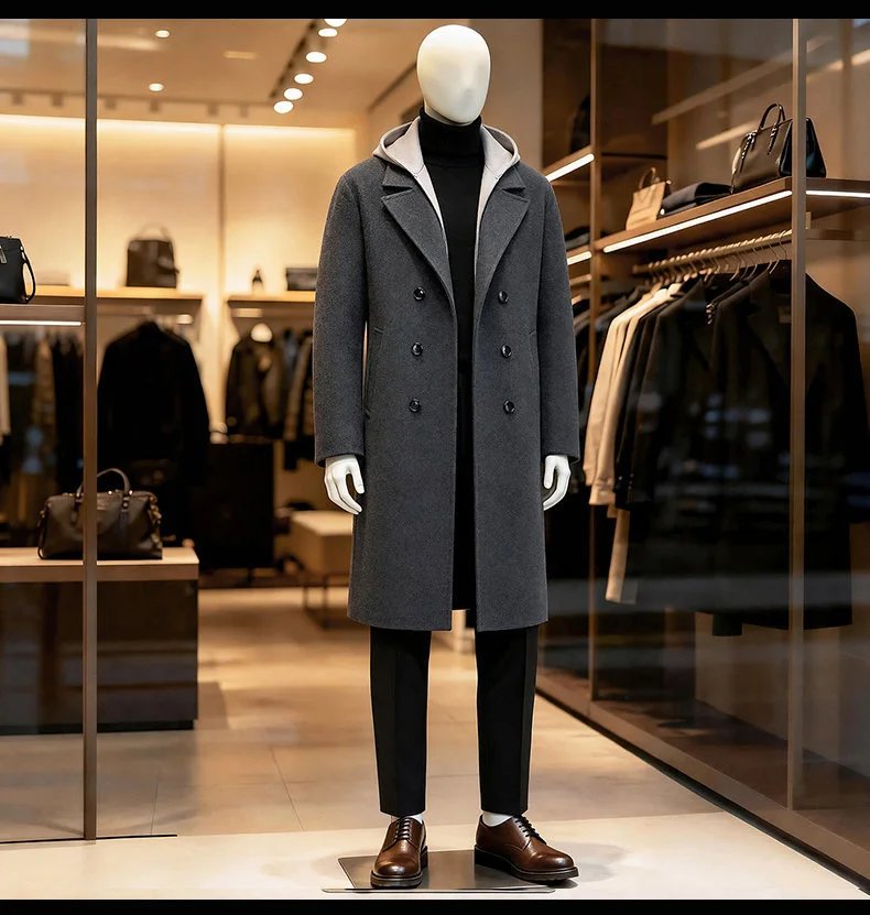 Design Double-Breasted Wool Coat Gray Men's Overcoat Outerwear.coat - 17