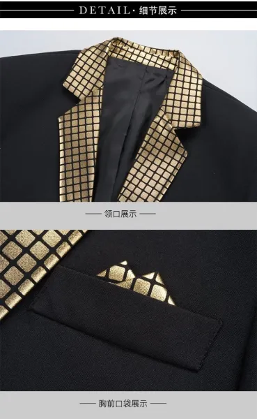 Design Gold-Grid Shawl Collar Blazer Black - 9