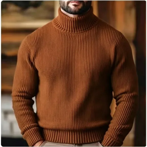 Design Ribbed Turtleneck Sweater Camel - 1