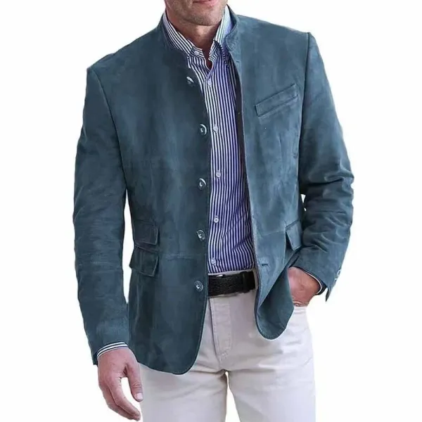 Design Suede Stand-Collar Blazer Teal Outerwear - 1