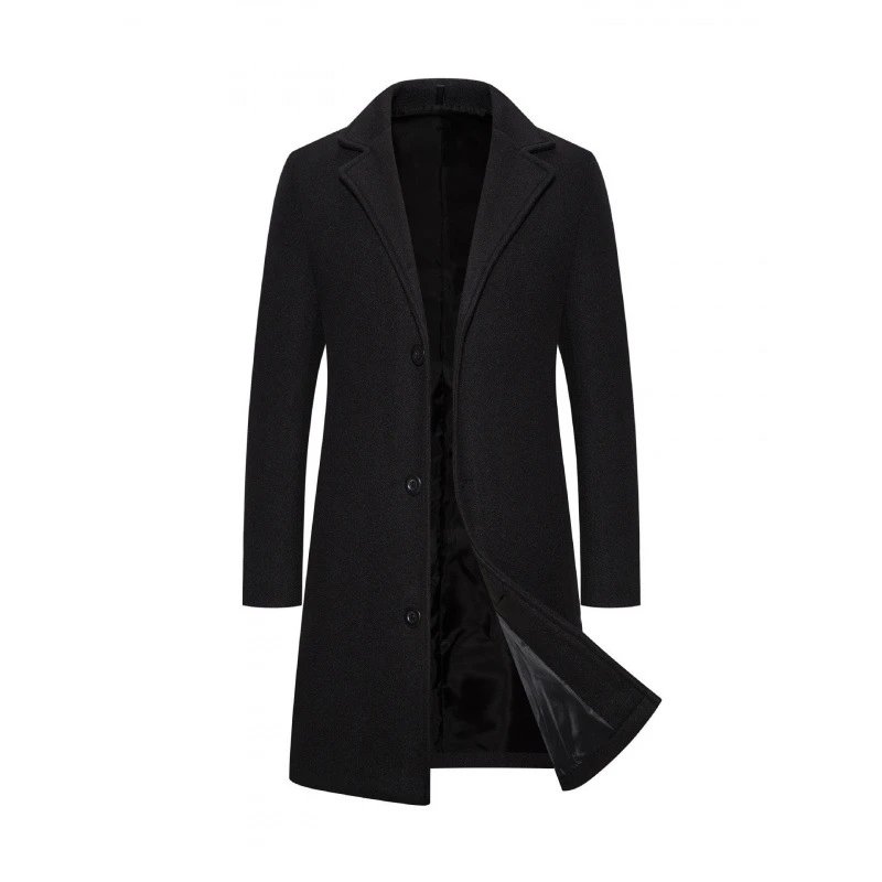 Design Classic Notched Lapel Wool Blend Coat Black Outerwear.coat