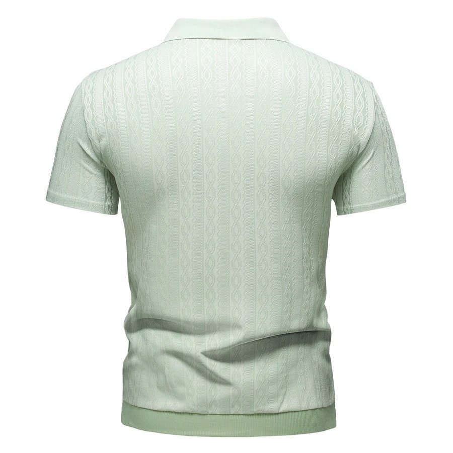 Design Zip-Front Textured Polo Mint Green with Black Panels Tops.polo - 12