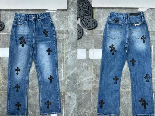 Chrome Hearts Cross-Embellished Straight-Leg Jeans Blue - 1