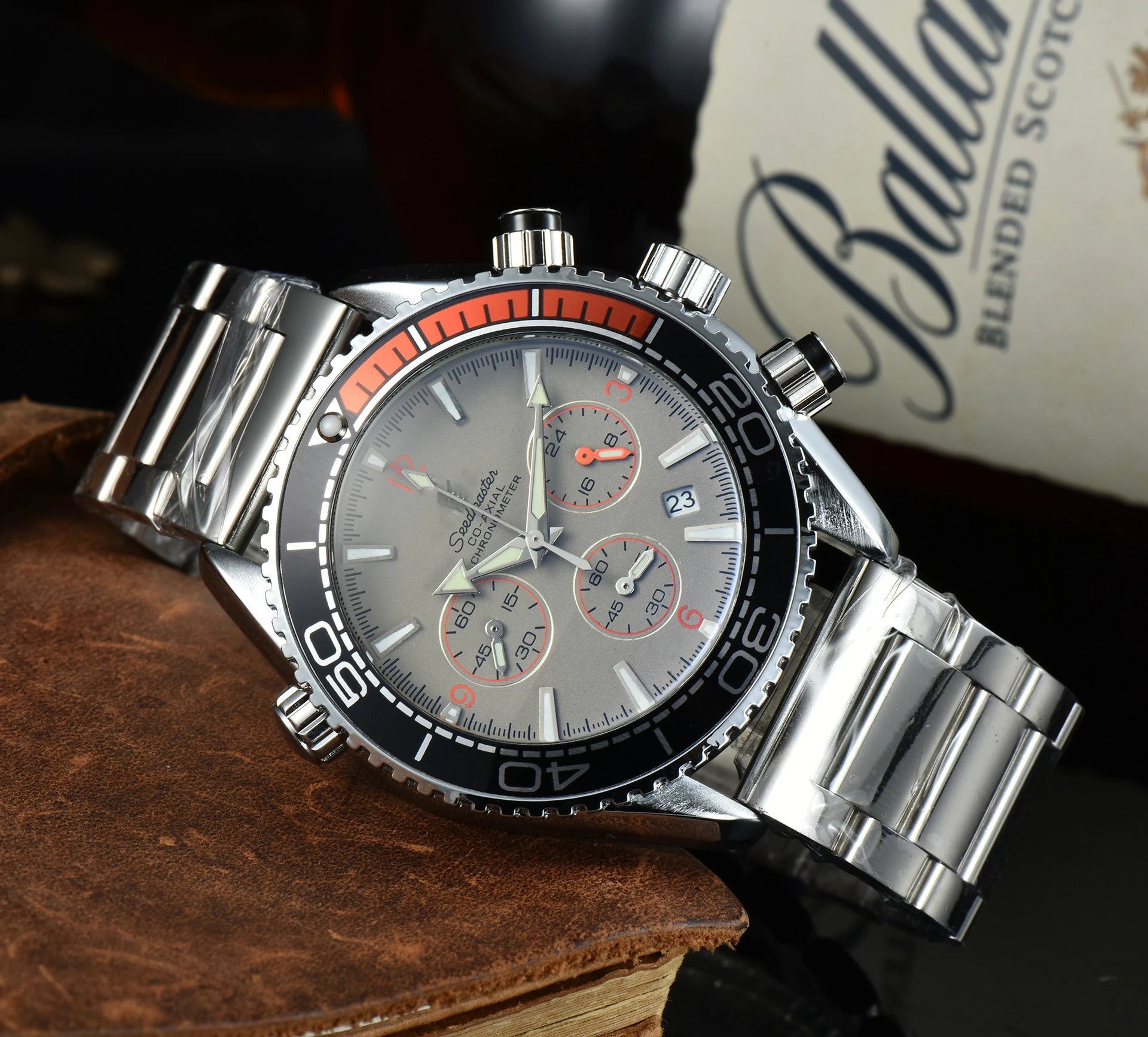 Omega Seamaster Planet Ocean Chronograph Gray Dial Orange Accents Stainless Steel Watch Watches - 11