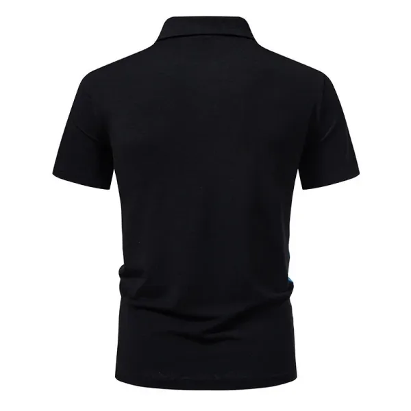 Design Color-Block Polo Shirt Navy Orange Light Blue Gray Tops Polo - 16
