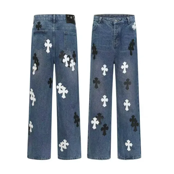 Chrome Hearts Cross-Embellished Wide-Leg Jeans Blue - 1