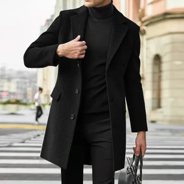 Design Wool Blend Overcoat Black Men's Coat Outerwear.coat - 1