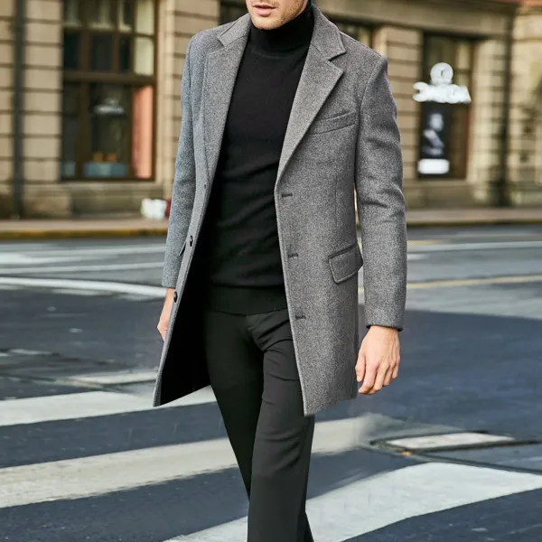 Design Wool Blend Overcoat Black Men's Coat Outerwear.coat - 5