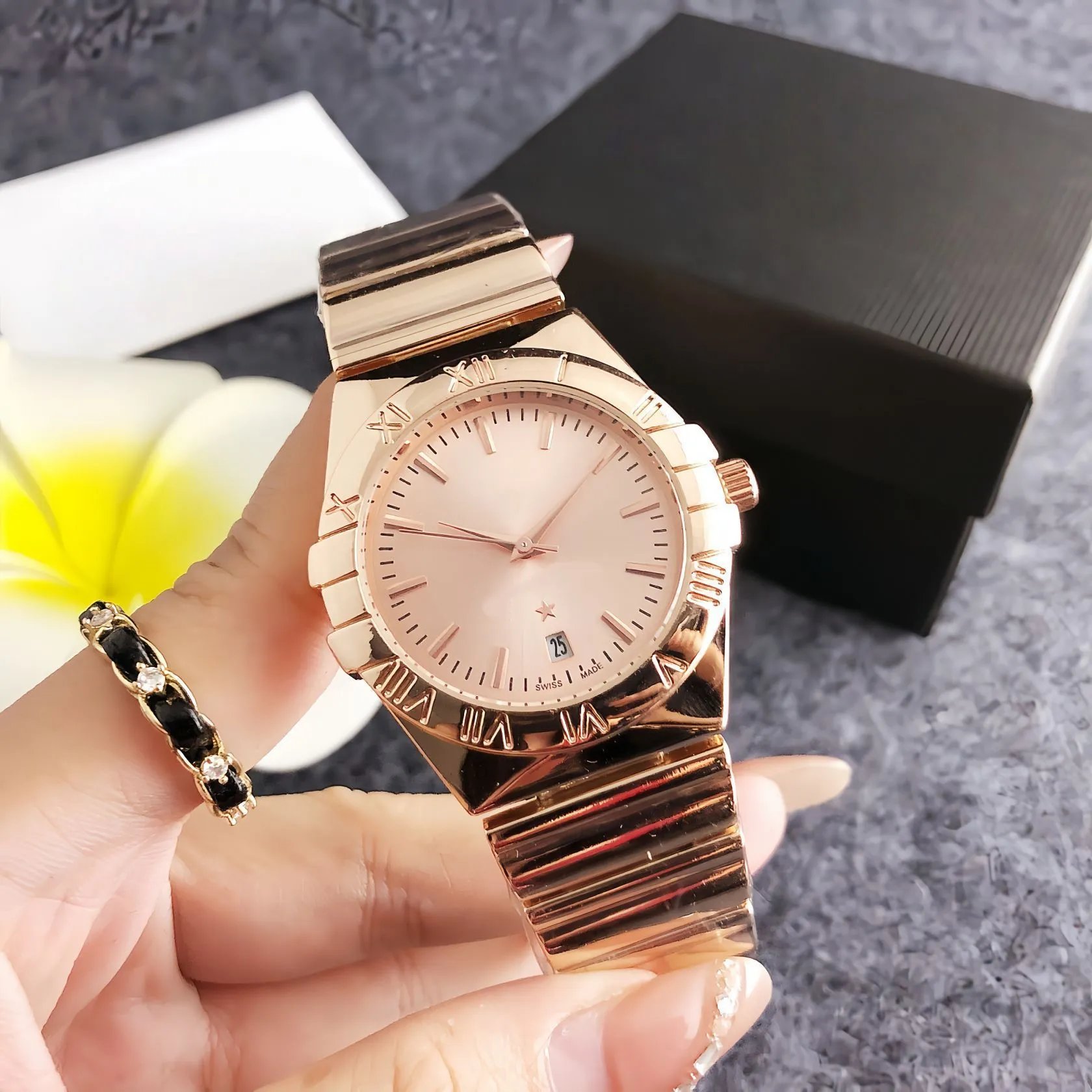 Design Gold-Tone Roman Numeral Quartz Watch Watches - 5