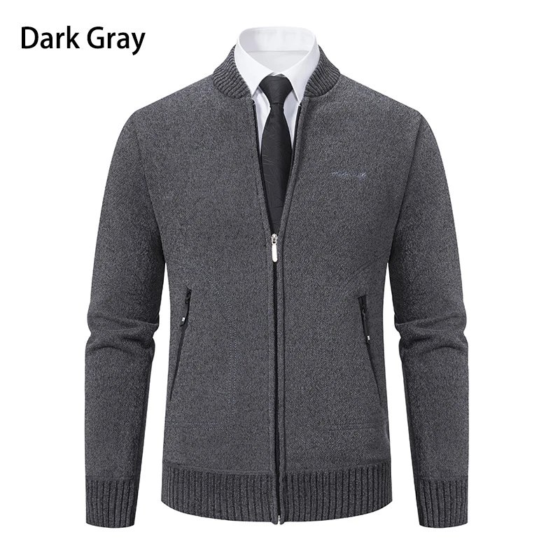 Design Zip-Up Knit Bomber Jacket Gray Outerwear Jacket - 5