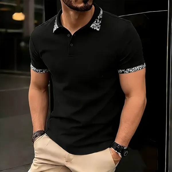 Design Classic Polo Black with White Patterned Collar and Cuffs Tops.polo - 23
