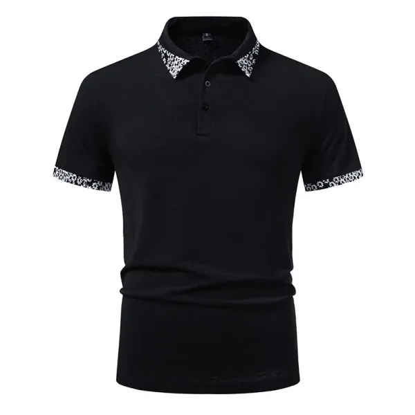 Design Classic Polo Black with White Patterned Collar and Cuffs Tops.polo - 24